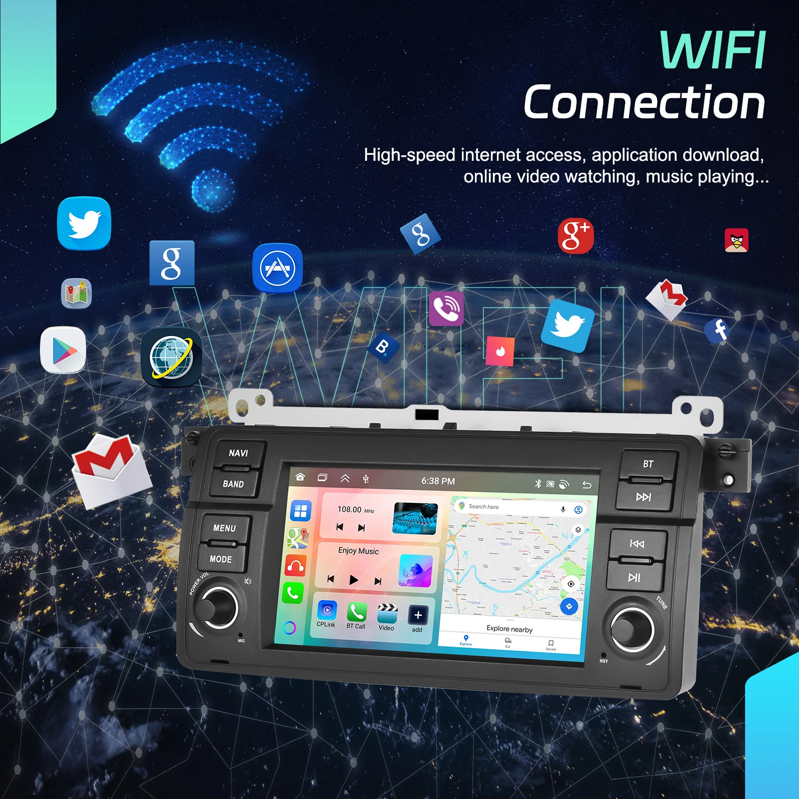 Radio para coche Podofo de 7 pulgadas con sistema Android para BMW 3 E46 1998-2005, sistema inteligente para coche, navegación GPS 2din, WiFi, CarPlay, Android Auto, BT, FM, reproductor multimedia para automóvil, sistema inteligente para coche, unidad principal 4
