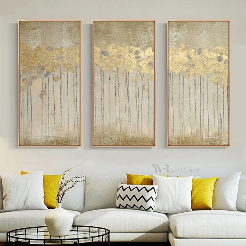 

Abstract Gold Foil Fortune Trees Canvas Art Handmade Oil Painting Wall Decoration Posters Living Room Bedroom Porch Luxury Mural