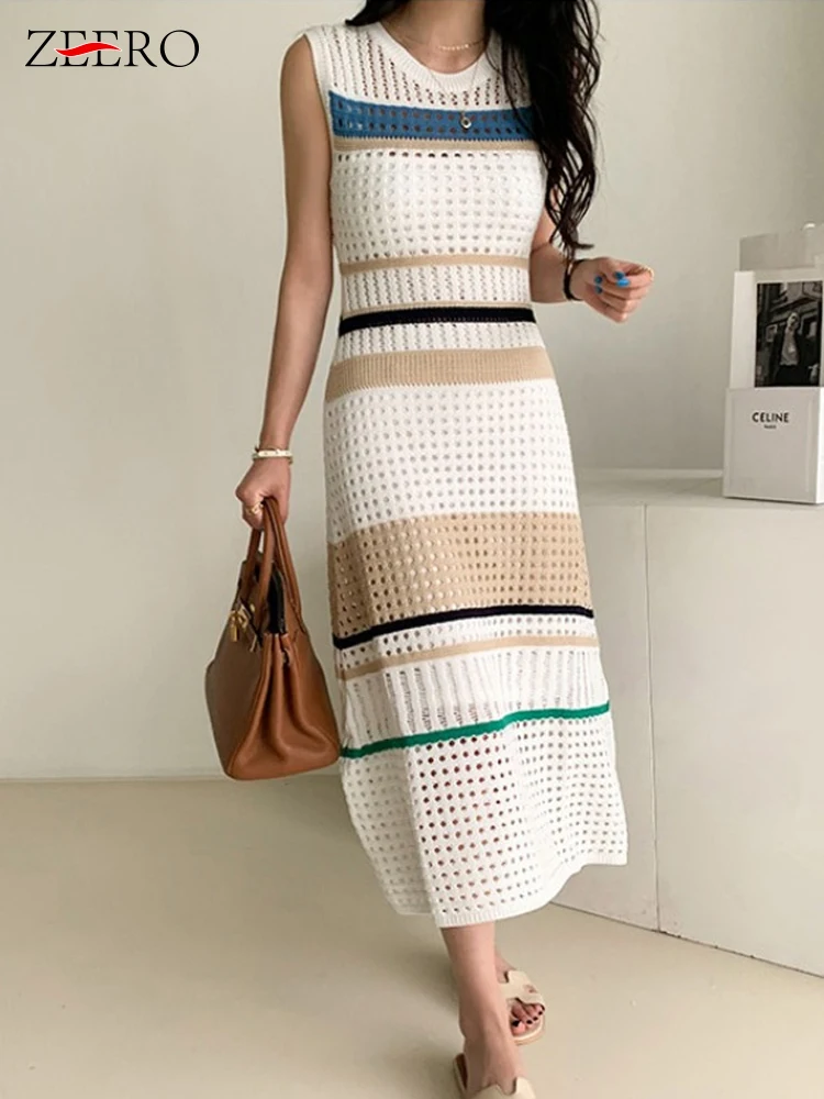 Korean Nylon Long Dress with Elasticated Waistband Design