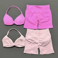 Yoga Gym Set 2 Piece Women Seamless Strappy Yoga Bra Top High Waist Workout Scrunch Shorts Sports Set Fitness Clothes Sportswear - Image 5
