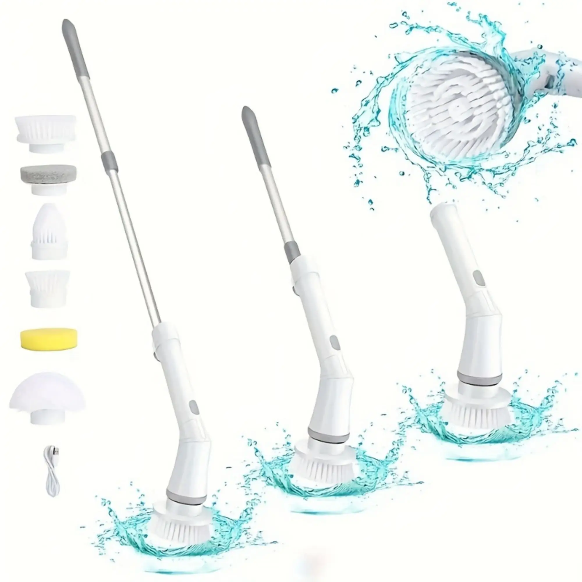 Electric Spin Scrubber, Power Cleaning Brush, Long Handled Shower Scrubber,  Tub Tile Scrubber With 6 Replaceable Brush Heads, Cordless Power Scrubber,  With Usb-c Charging Cord, For Bathroom, Kitchen, Floor, Tile, Tub, Cleaning