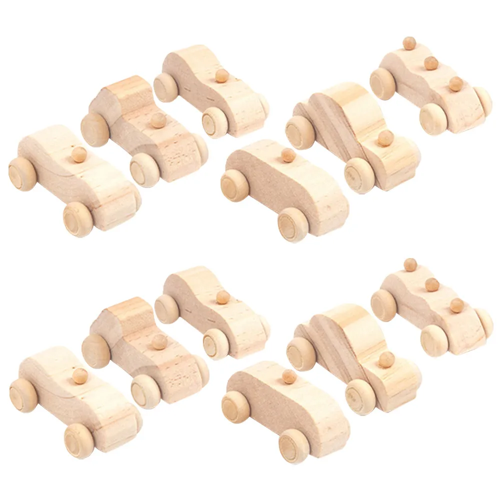 12Pcs 나무 DIY 미완성 자동차 어린이 그림 공예 손으로 그린 ??낙서 자동차 장식품 학습 재미 나무 장난감 자동차