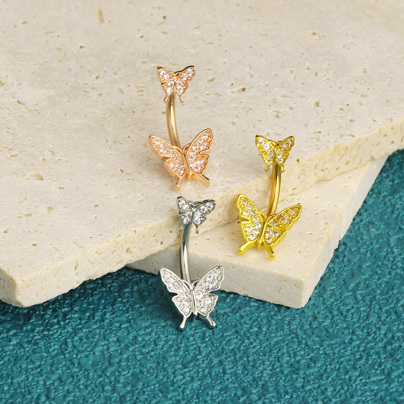 sales hot butterfly navel piercing jewelry wholesales silver gold 50pcs mix color belly button rings 14g dangle belly bar pack f