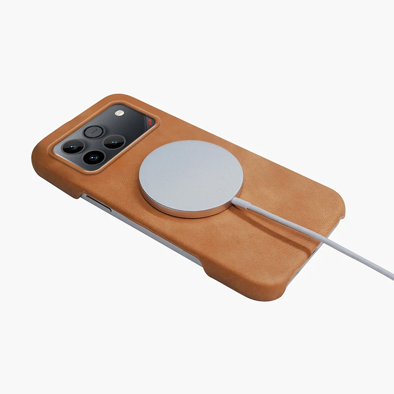 Enhanced Leather Frameless Shockproof Magnetic Wireless Charging Case