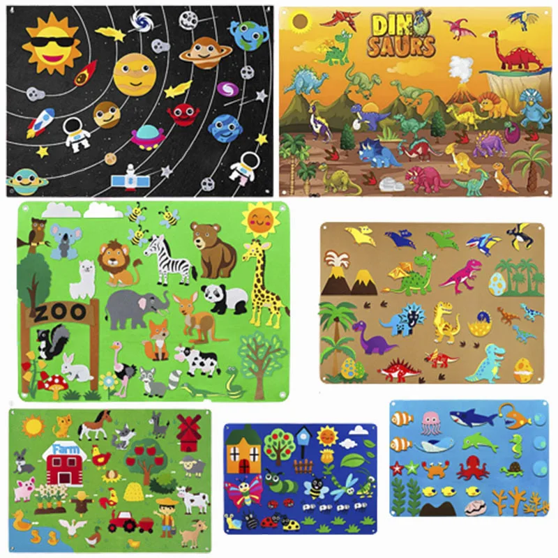 Set di Pannelli in Feltro con Animali della Fattoria, Kit Interattivo per Racconti e Apprendimento Precoce, Giocattoli Puzzle da Appendere al Muro per Bambini - immagine 6