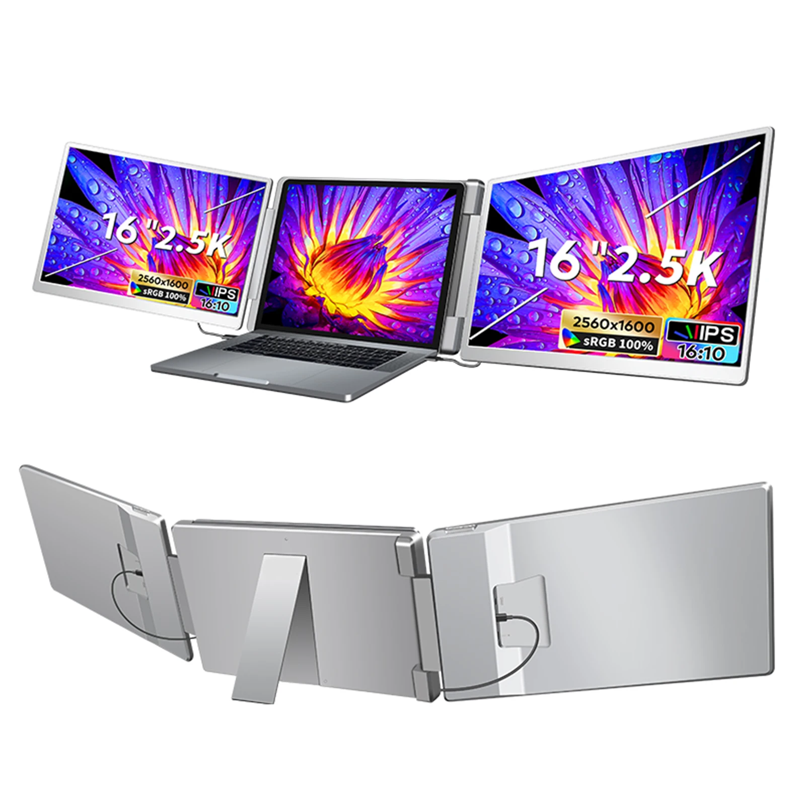 מרחיק מסך למחשב נייד S5 בגודל 16 אינץ' עם מסך IPS 2.5K ומסך משולש למחשב נייד בגודל 12-18.5 אינץ', מתקפל ונסגר