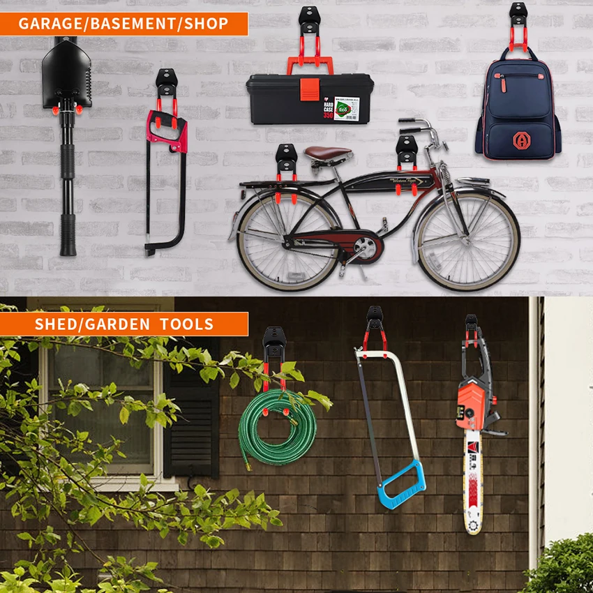 Gancio in metallo resistente per garage, organizer, montaggio a parete, ganci per bicicletta, montaggio a parete, gancio di stoccaggio antiscivolo per scale, attrezzi da giardino_voghion.com
