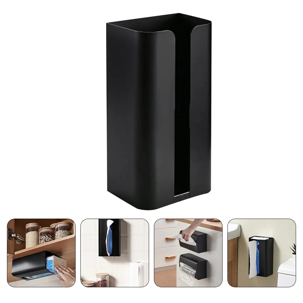 Paper Towel Holder Magnetic Storage Rack Non-punch Tissue Container Napkin Case Refrigerator Black 2