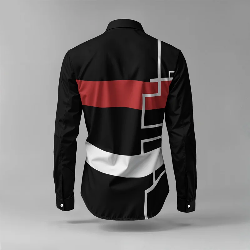 2025 Trendy Men Shirt Set Geometry Print Summer Fashion Simple Two Piece Set Mens Gradient Lightweight Party Long Sleeves Suit_voghion.com