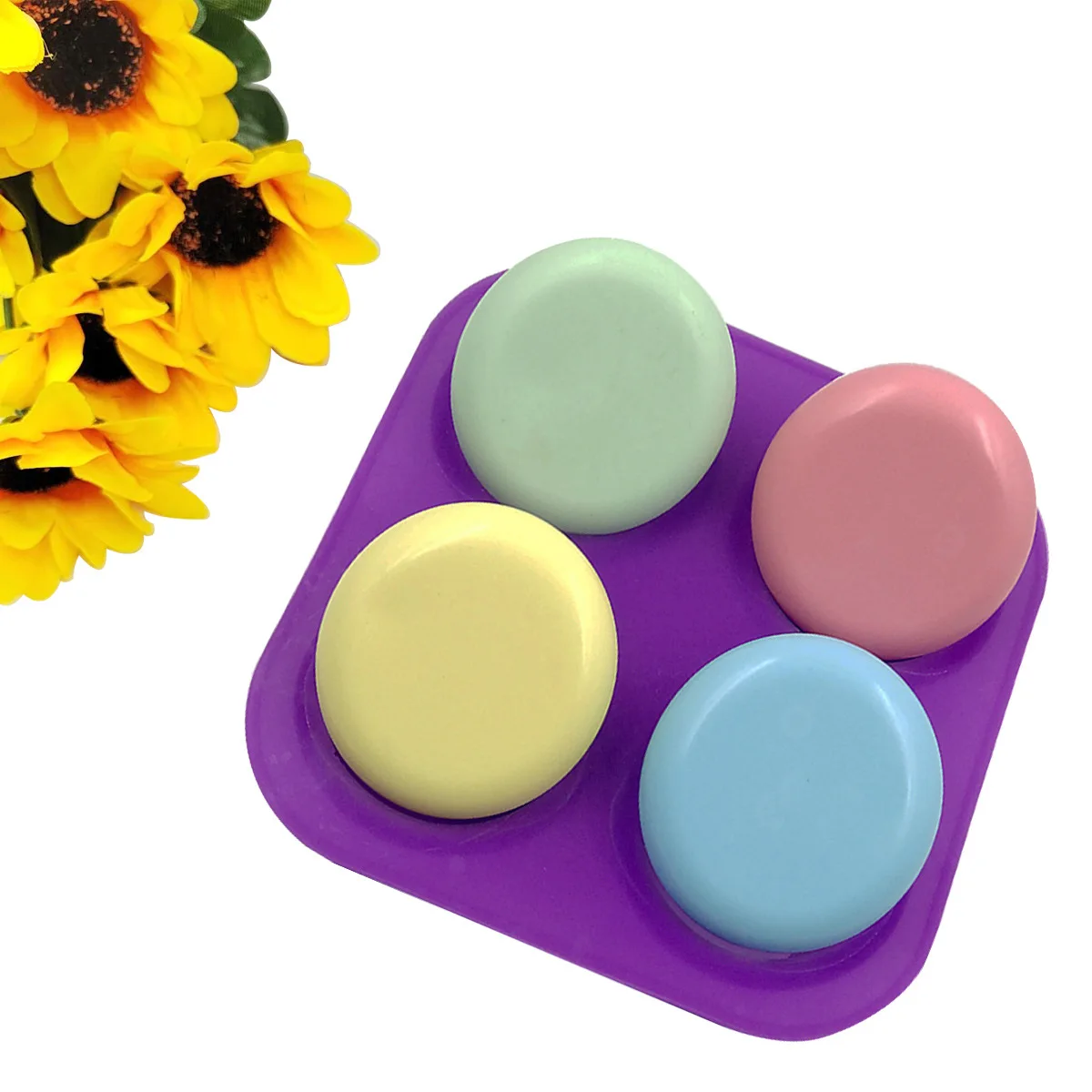4 Cavity Round Silicone Soap Mold Handcraft Soap Making Mould DIY Cake Chocolate Baking Tools Food Grade Silicone Molds