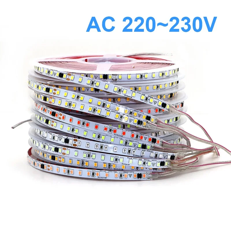 LED Light Bar AC 220V 230V LED Strip 2835 120LED/m Home Light Strip Red Ice Blue Green Yellow Pink Flexible Cuttable