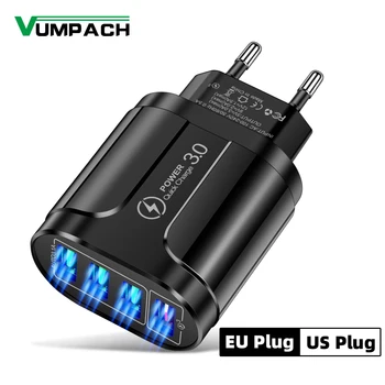 4 USB 45W USB Charger Fast Charge QC 3.0 Wall Charging For iPhone 15 14 Samsung Xiaomi Mobile 4 Ports EU US Plug Adapter Travel 1