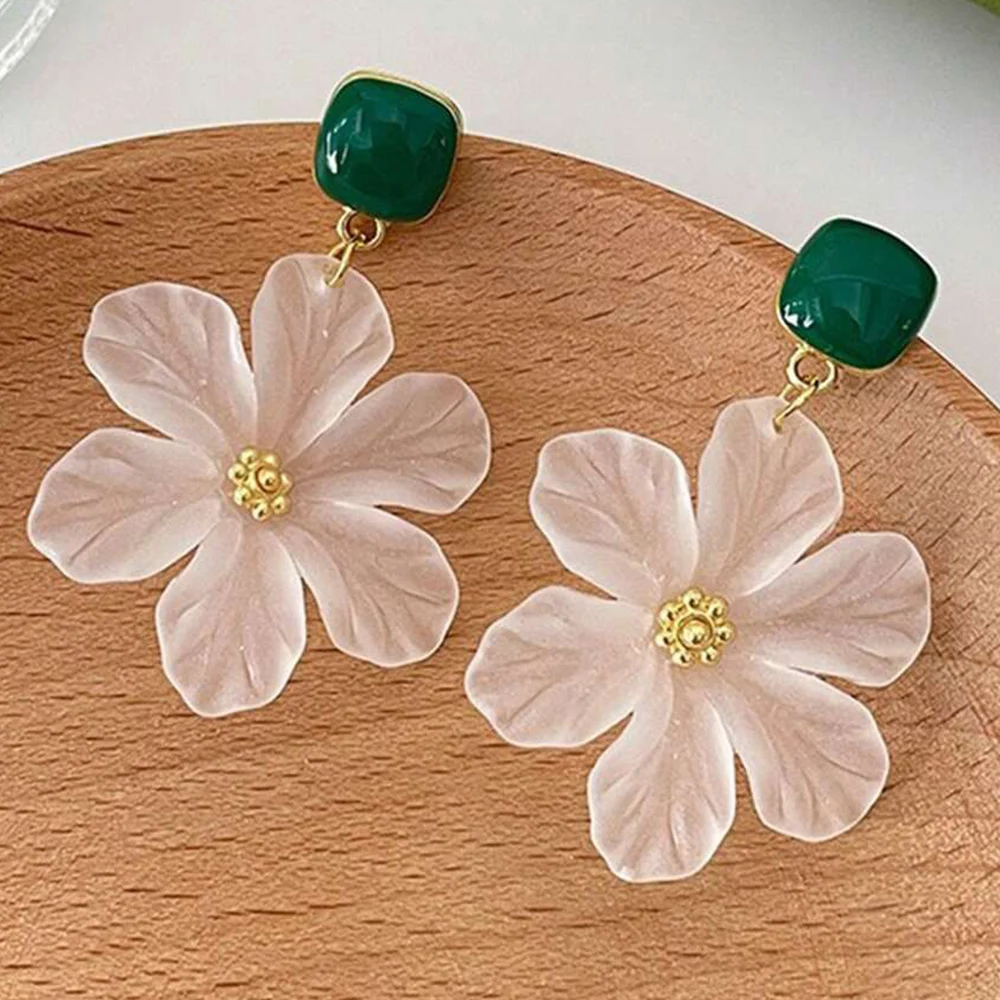 Weiße Blume Charme Quadratische Metall Grüne Epoxy Tropfen Ohrringe Für Frauen Böhmen Romantische Kamelie Blume Baumeln Ohrringe Luxus