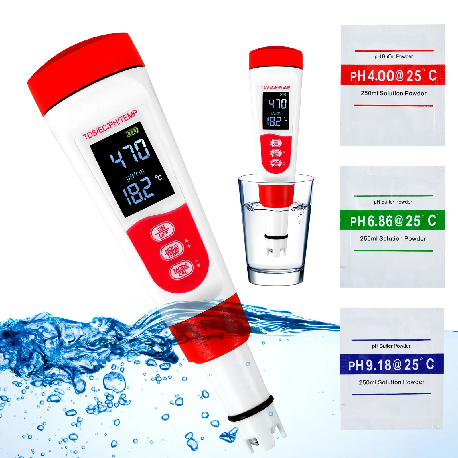 

4 In 1 Water Quality Tester PH/TDS/EC/Temperature Tester Digital PH Meter IP65 Waterproof High Precision Water Purity Tester