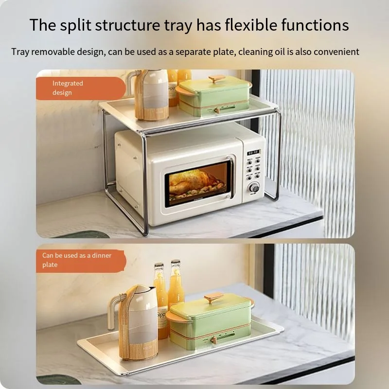 2023 Light Luxury 2 Layer Kitchen Microwave Shelving Multifunctional Countertop Oven Expansion Stand Storage Shelf Organization