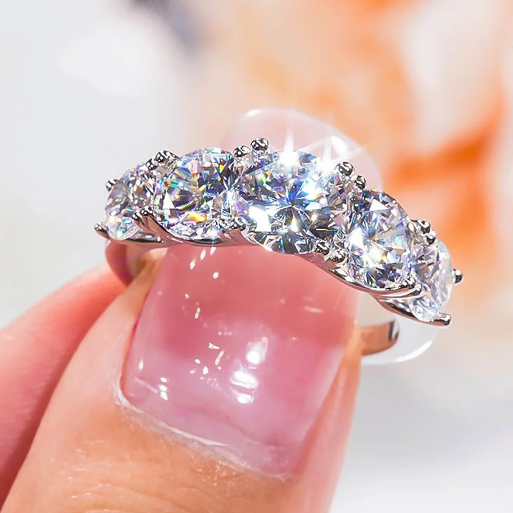 3.6ct 5 Stones D Color VVS1 Moissanite Diamond Rings Women Anniversary Gift S925 Sterling Silver Row Ring Wedding Bridal Jewelry 2