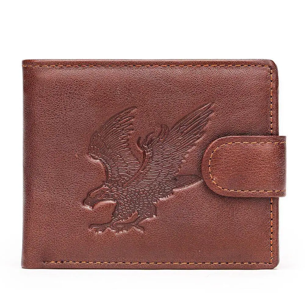 Men RFID Short Wallet Wolf Eagle Slim Cowhide Leather Credit Card Mens Wallets Busienss Money Purses Id Holder Man Purse Coins 4