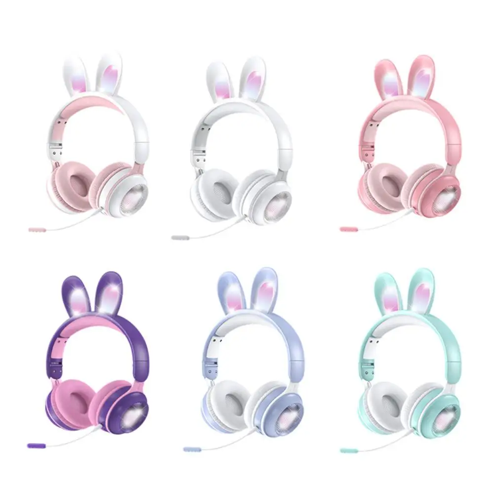 RGB 토끼 귀 무선 이어폰, 마이크 포함 헤드셋, 어린이 게이머용 귀여운 음악 헤드폰, 신제품