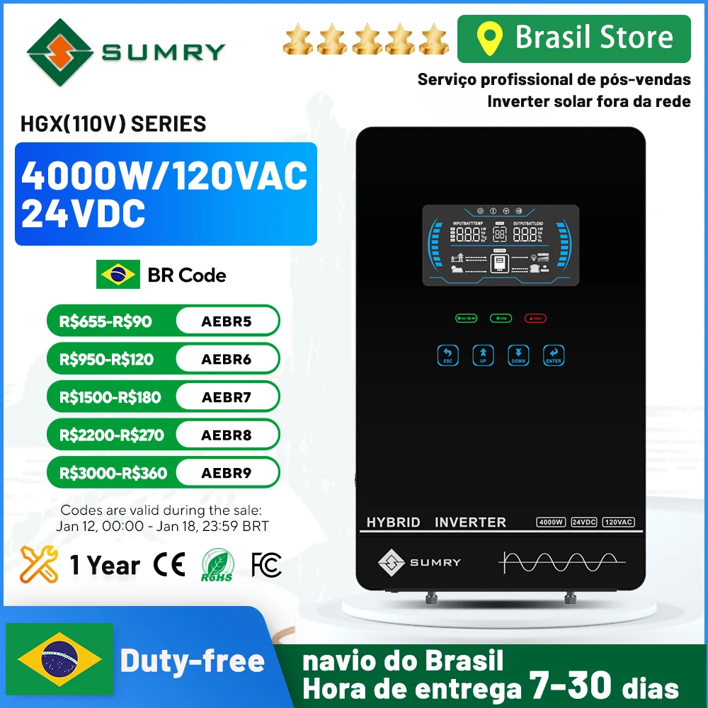 SUMRY Power อินเวอร์เตอร์พลังงานแสงอาทิตย์ Off Grid ระบบ 4KW 24 v 110/120 v Pure Sine Wave MPPT Solar Charger power Home Inversor 1