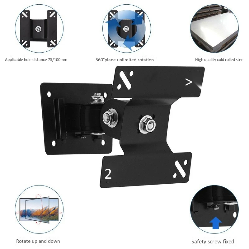 범용 벽걸이 스탠드, 14-27 인치 LCD LED 스크린 높이 조절 모니터, VESA TV-F03 개폐식 벽