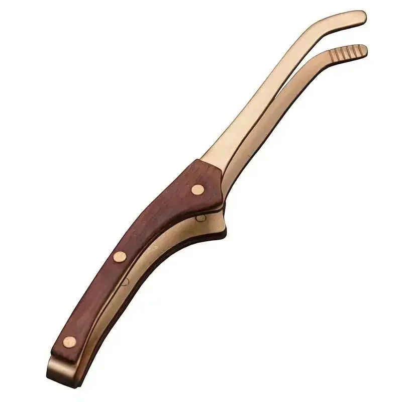 Anti-hot Wood Copper Tea Clip 17cm Non-Slip Tea Set Tweezers Ceremony Accessories Household Supplies Wooden Tongs