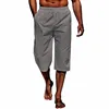 Cross border hot selling men's capris casual lightweight capris drawstring elastic waist beach yoga belt pocket 2