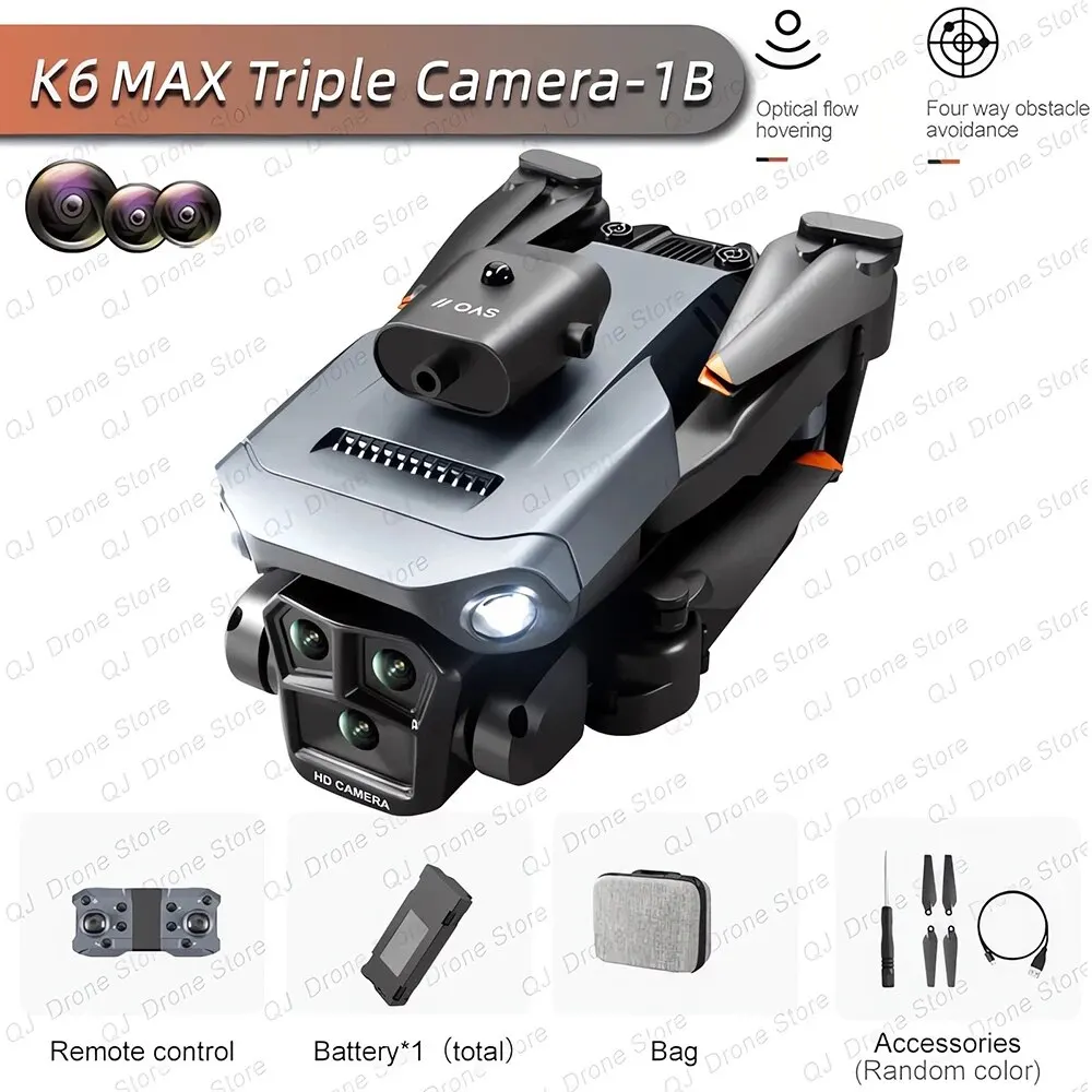 K6 MAX Triple-Camera Drone 4K HD Optical Flow Positioning 360&deg; Obstacle Avoidance Foldable Quadcopter Wifi FPV RC Toys Dron drone quadcopter