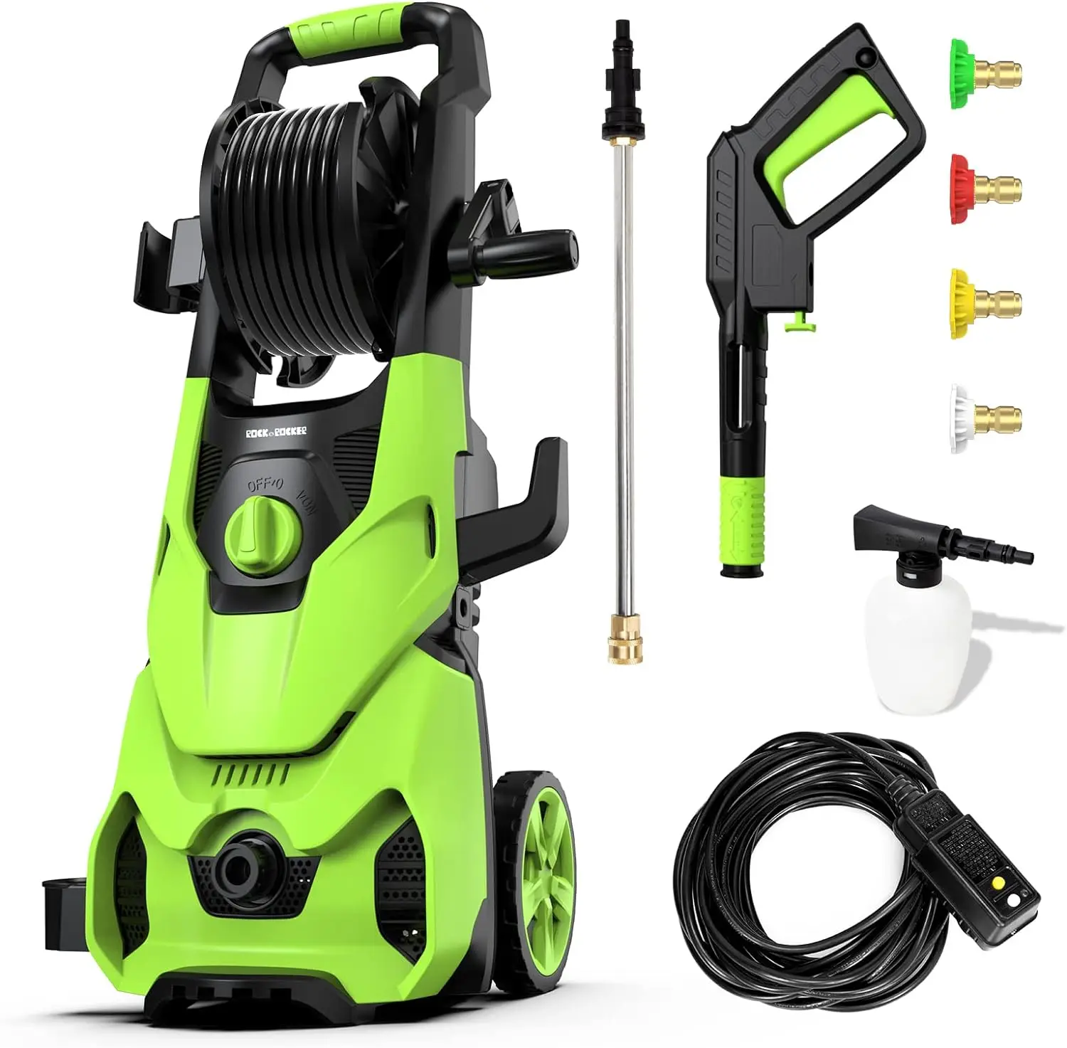 

Powerful Electric Pressure Washer, 2150PSI Max 2.6 GPM Power Washer with Hose Reel, 4 Quick Connect Nozzles, Soap Tank