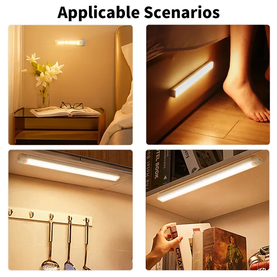 Rechargeable PIR Motion Sensor LED Bar Lights Human Infared Induction Night Light Portable Kitchen Cabinet Light 10/20/30/50cm motion sensor light