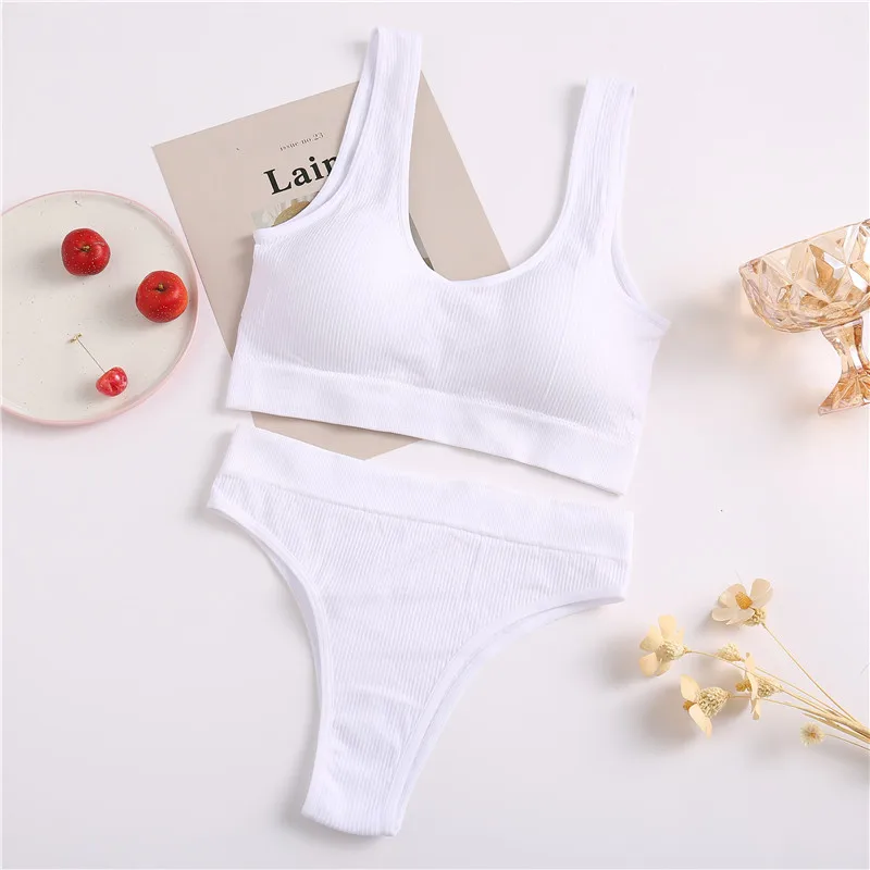 2PCS/Set Underwear Women Seamless Bra Wireless Bralette Lingerie Sexy High Waisted Panties Cotton Woman Lingerie_voghion.com