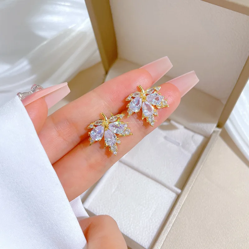 ZAKOL Luxury Shiny AAA Zircon Maple Leaf Engagement Jewelry Set Exquisite Titanium Steel Earring Necklace Sets For Women jewelry sets