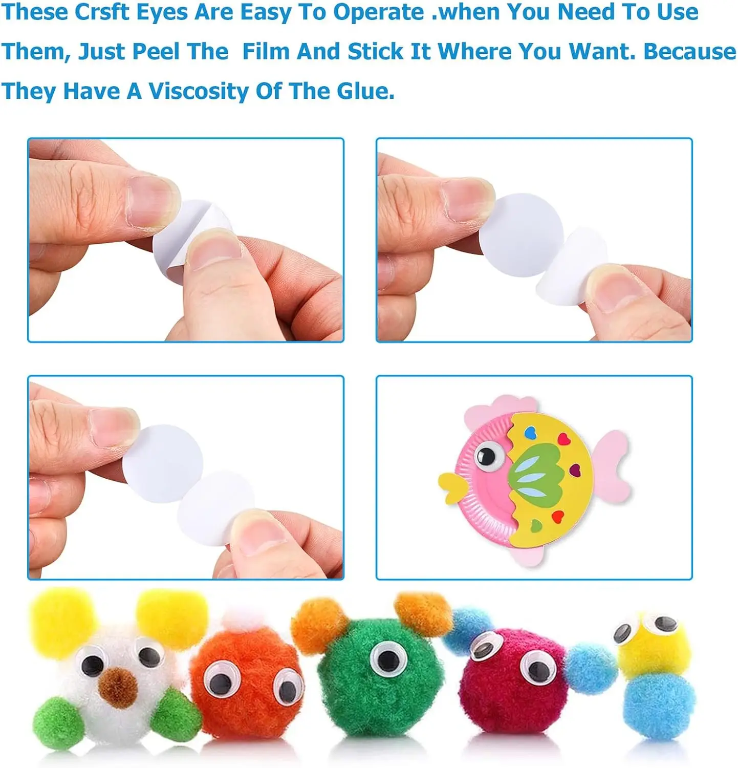 Wiggle Eyes 700pcs 4-12 mm Round Plastic Black Googly Eyes Self-Adhesive Wiggle Eye for DIY Craft Making Party Decoration Sewing