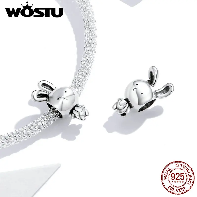 WOSTU 동물의 매력 코알라 폭스 베어 비즈 암소 팬더 토끼 펜던트 맞는 원래 팔찌 여성을위한 DIY 쥬얼리