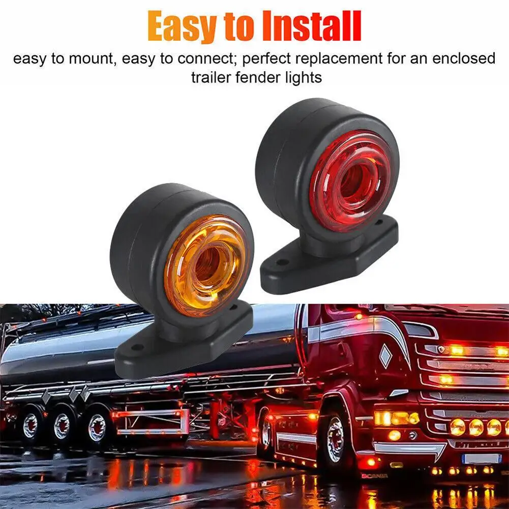 

4Pcs 20Led Car Side Marker Lights Dual-color Outline Lamp Truck Side Light Round Warning Tail Light For Truck Trailer