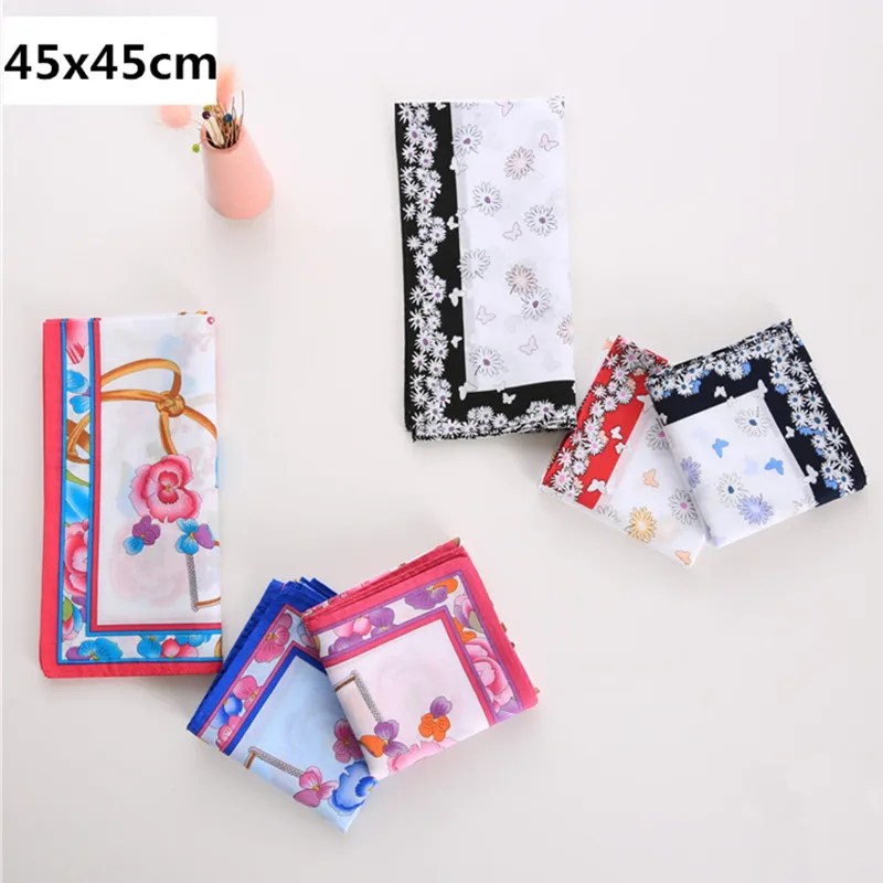 

3Pcs 45x45cm 100% Cotton vintage Flower Printed Ladies Handkerchiefs Women Square Face Hand Towel Wedding Party Gift