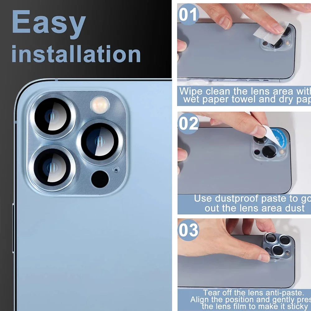 Premium Tempered Glass Camera Lens Protector with Metal Frame