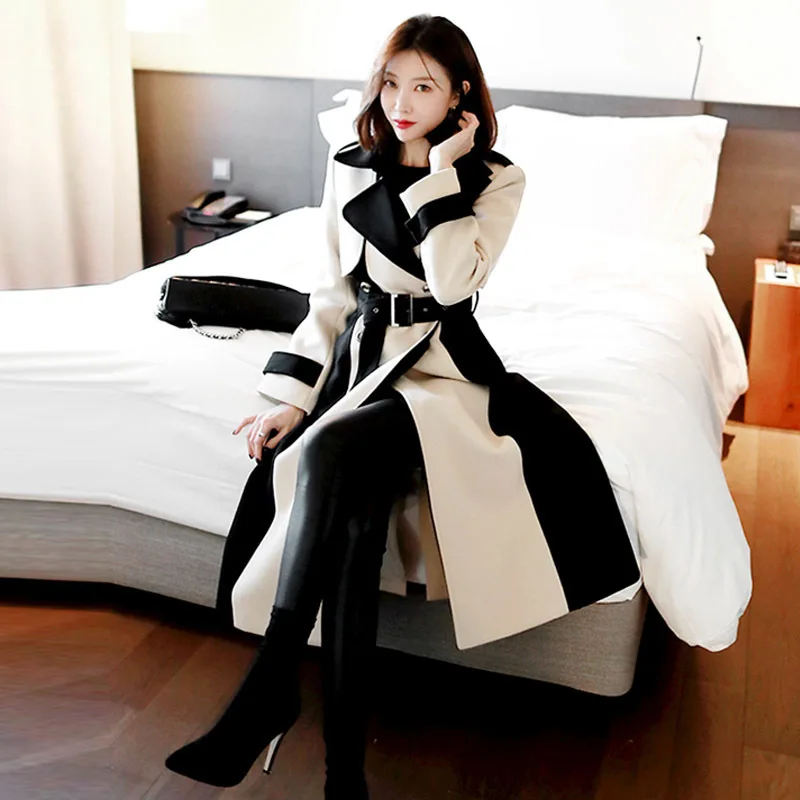 Long Sleeve Women's Trench Coat Solid Spliced A-line Windbreaker Women High Waist New Autumn and Winter Jackets for Women 2023