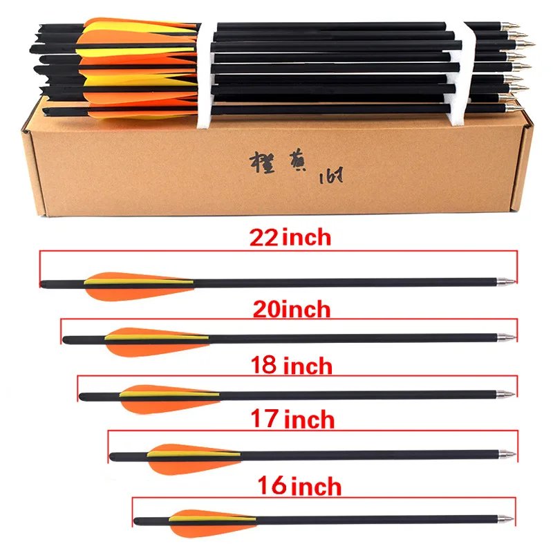 

12/24Pcs 16/17/18/20/22 Inches Archery carbon arrows 400 Spine with Orange yellow Feather Crossbow bolts for Hunting Shooting