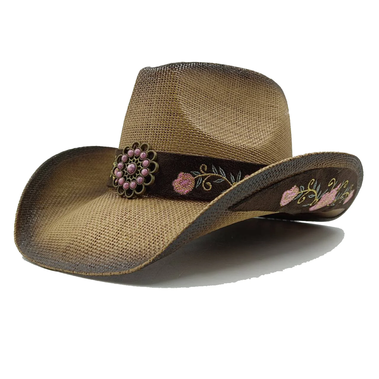 Zitronengelber Cowboy Strohhut bestickter Aufkleber 2024 Western Cowboy Sonnenhut Frühling Ritter hut Sommer breit krempiger Hut Sombrero – Detail 11