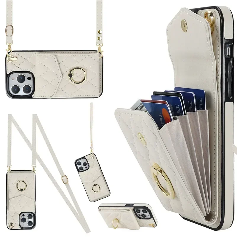 Luxurious Crossbody Lanyard Leather Wallet Phone Case with Cardholder and Flip Cover