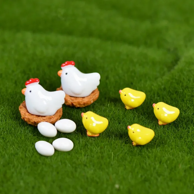 Mix 7Pcs Chick Hen Nest Egg Figurine Miniatures Home Decor Decoration Cute Accessories Garden Decor Easter Decoration