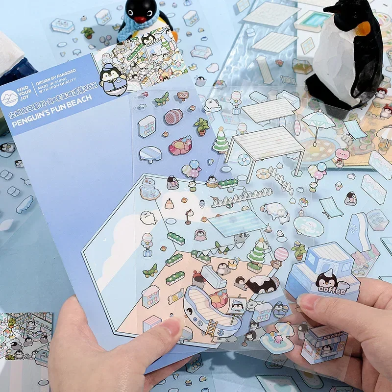 Cartoon Penguin Capybara Landscape Sticker 3D Miniature Scene DIY Pocket Cabin Scene Stacking Pasting Sticker Gift for Kid Child cartoon stickers cartoon sticker