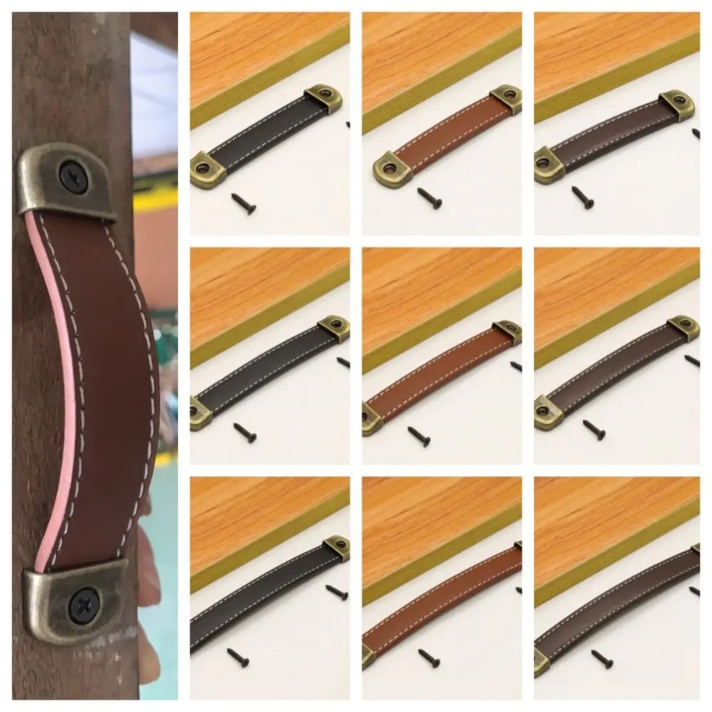 Leather Handle Vintage Zinc Alloy Square Cabinet Pulls Soft 96/128/160mm Drawer Handle Cabinet With Screws