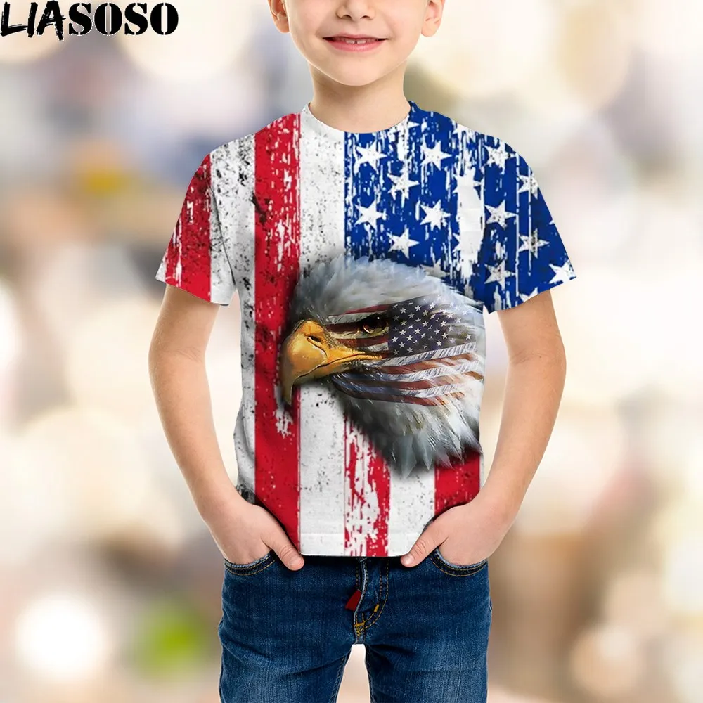 

LIASOSO 3D Print Kids Boys Girls T-Shirts Flag Retro Eagle Avatar Sport Casual Party Summer Cool Polyester Crew Neck TShirts Top