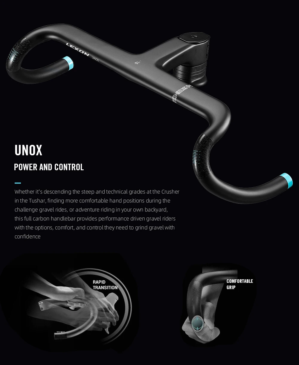 Description Picture 4 of item2023 Gravel Handlebar Carbon Fiber UNOX Road Bike Exotropism Handlebar 28.6mm integrated Bicycle Bent Bar Bike Parts