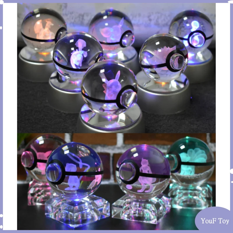 

5 см 3d шар в виде карманного шара, блестящий шар, светодиодный светильник Mewtwo Charizard Greninja Bulbasaur Arceus, детская игрушка в подарок