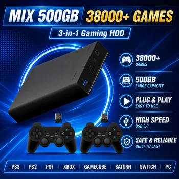 Portable Mix 500GB Gaming HDD Video Game Console with 38200+ Games for XBOX/PS3/PS2/Switch/Wii/WiiU for Windows PC/Laptop Plug and Play Launchbox&Playnite&Retrobat 1