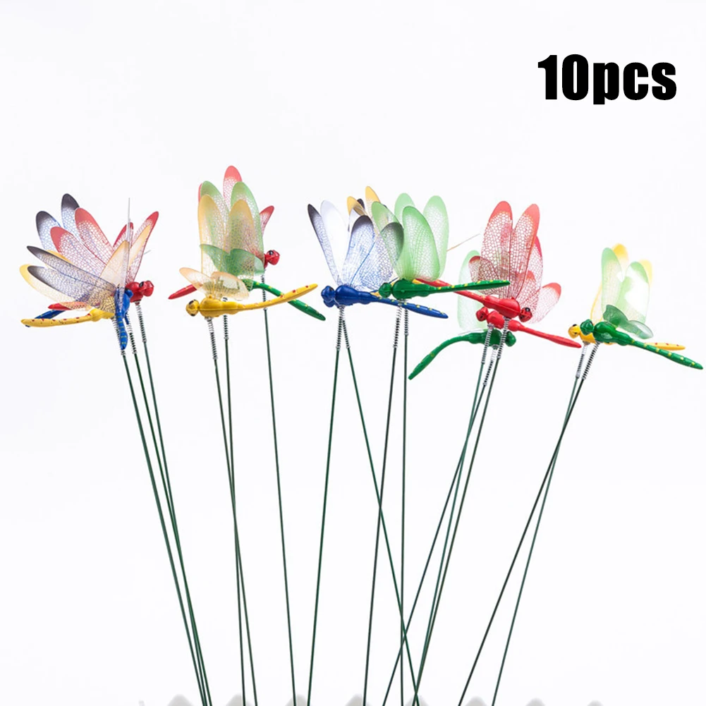

10PCS Dragonfly Stakes PVC Yard Art Dragonfly Stakes Outdoor Yard Plant Flower Pot Bed Garden Decor