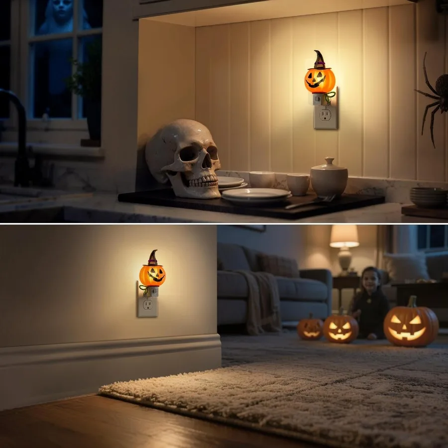 Pumpkin Night Light 3000K Night Lights Plug into Wall Cute Funny Halloween Decor Night Light for Plug in Nightlight with 360 Ro