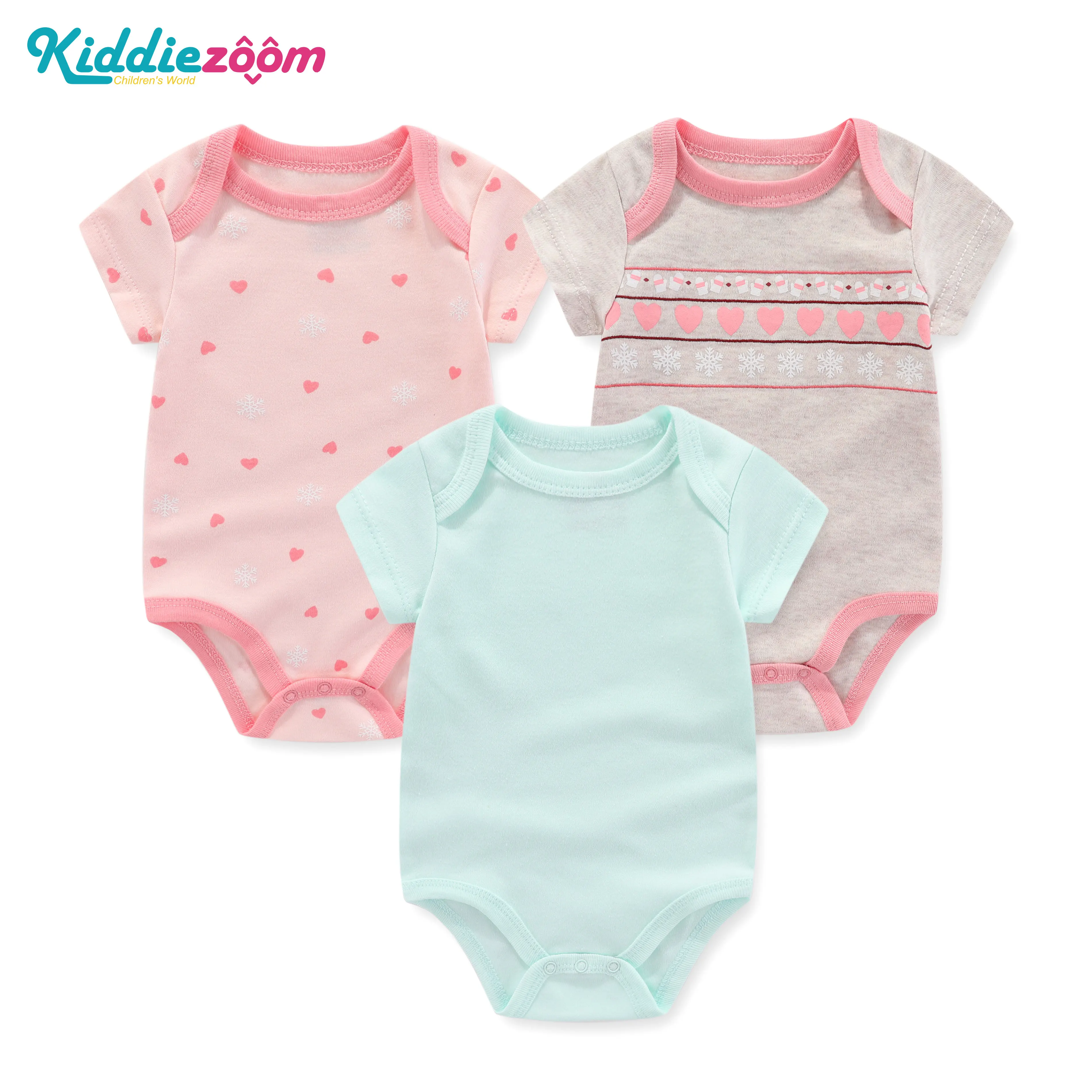 Newborn Baby Girl Clothes 3-piece Set Cute Cartoon Short Sleeve Romper 100% Cotton Light Pink Baby Girl's Beautiful Clothes 3